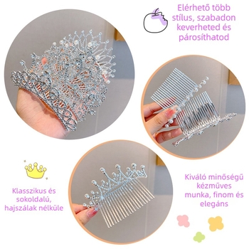Gyerekeknek szóló korona hajkefe, ötvözet, koronamintázat, hercegnő stílus, elektroplatinált