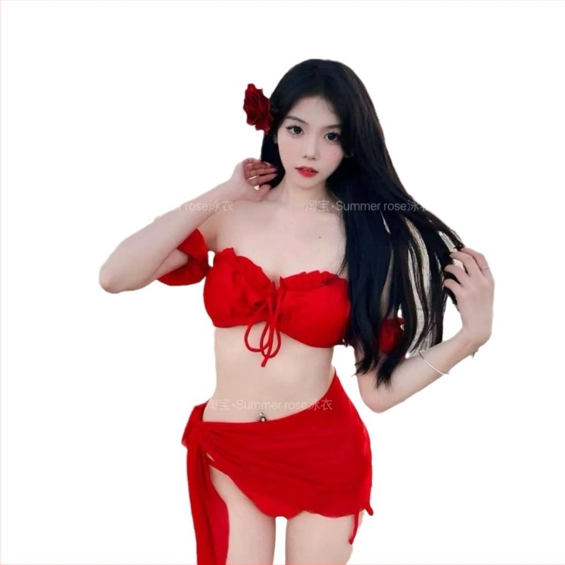 Háromrészes bikini készlet melltámasz betéttel, koreai stílusú minta, poliészter anyag, 210 gsm, bélés poliészterrel 12% spandex