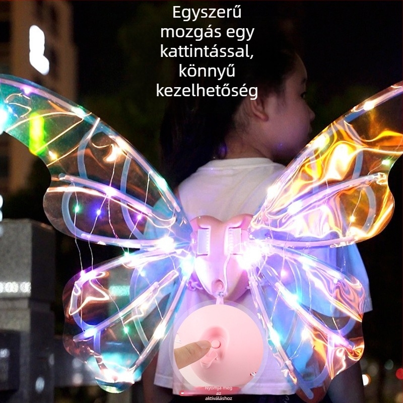 Világító elektromos pillangó szárnyak gyerekeknek — mozgó szárnyak, fény és zene, dekoráció hátulról műanyagból, 4–6 éveseknek, 3C tanúsítvány (kód: 2023182202042649)