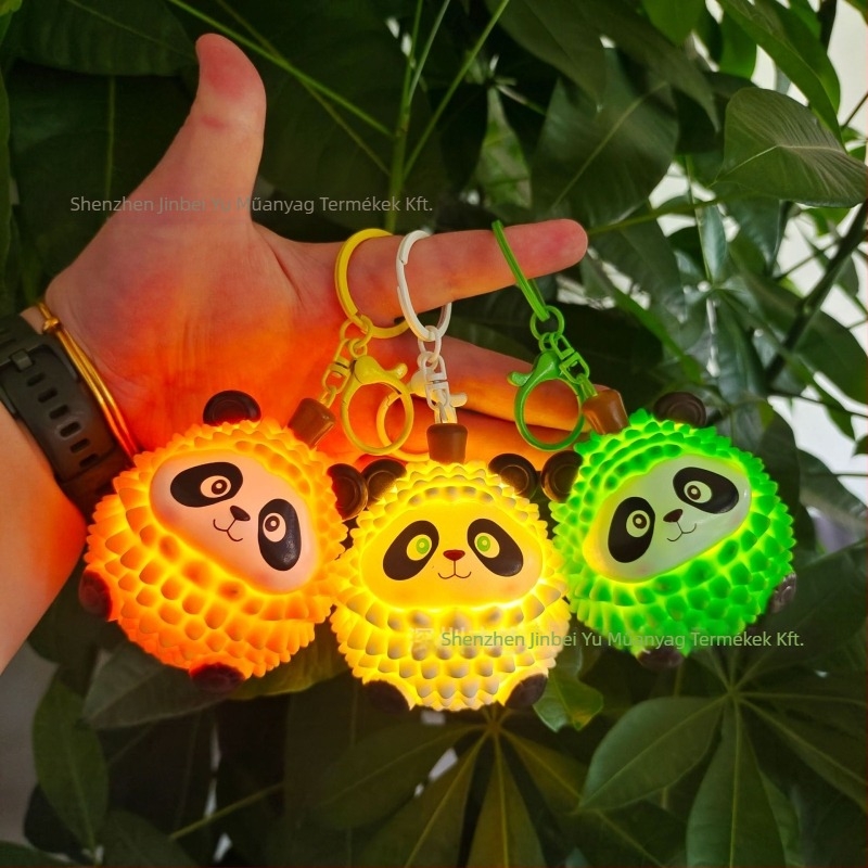 Fénylő kulcstartó panda-durian figurával, aranyos gyümölcsös sorozat, anyag viszkóz, csomagolás OPP, 15–35 éveseknek