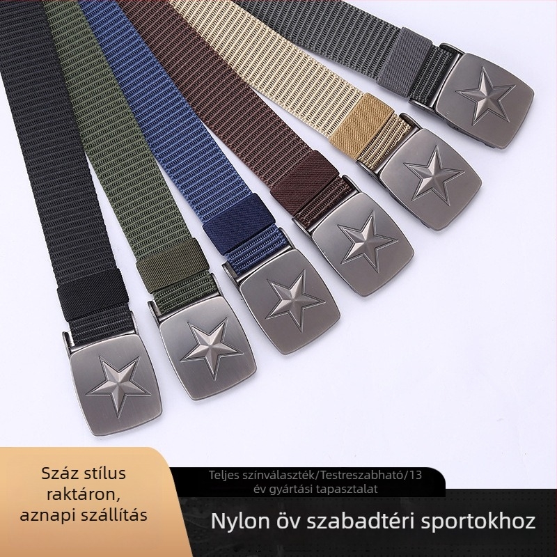 Nylon és vászon öv ötágú csillaggal és sima csattal, kültéri sportokhoz