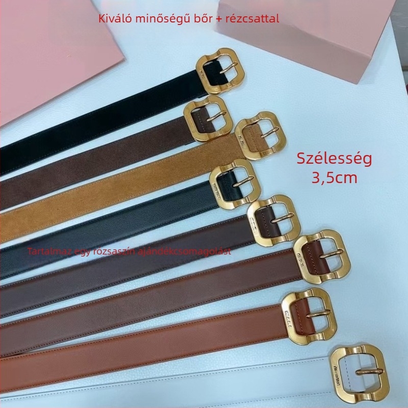 Női valódi bőrből készült öv, réz csattal és tűs zárral, 2-4 cm szélesség
