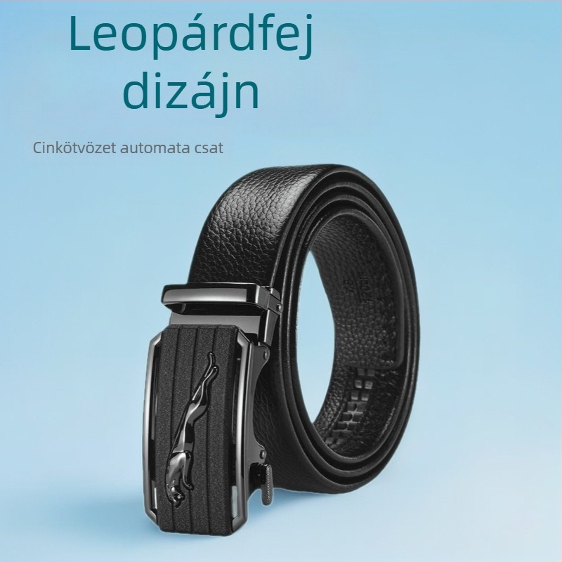 Delinxing férfi öv automata csattal, cink ötvözet, 4 cm szélesség, aranyhomok leopard mintás