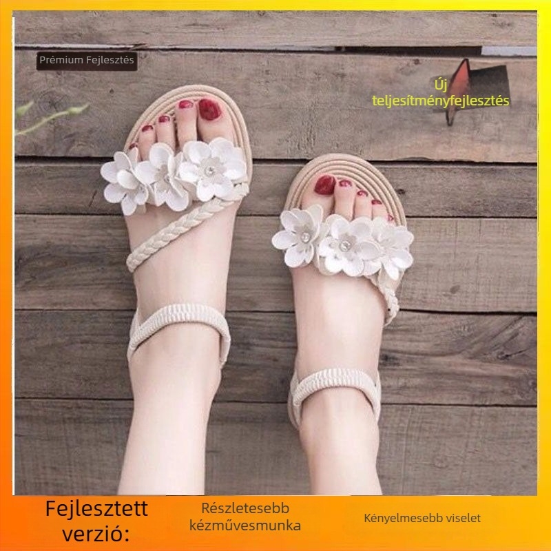 Virágos pántos szandálok koreai stílusban, nyitott lábujj, alacsony sarok, max. 3 cm, gladiátor pántok, gumírozott talp