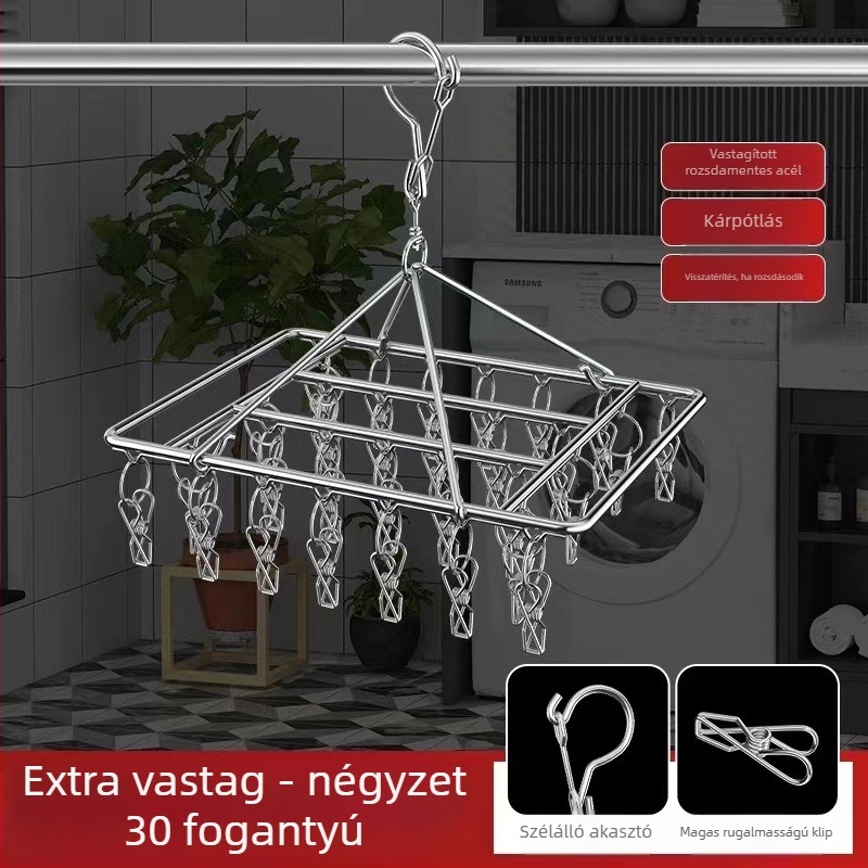 Rozsdamentes acél szárító klipek, multifunkcionális tároló csipesz zoknikhoz és ruhákhoz, 009-es modell, összecsukható