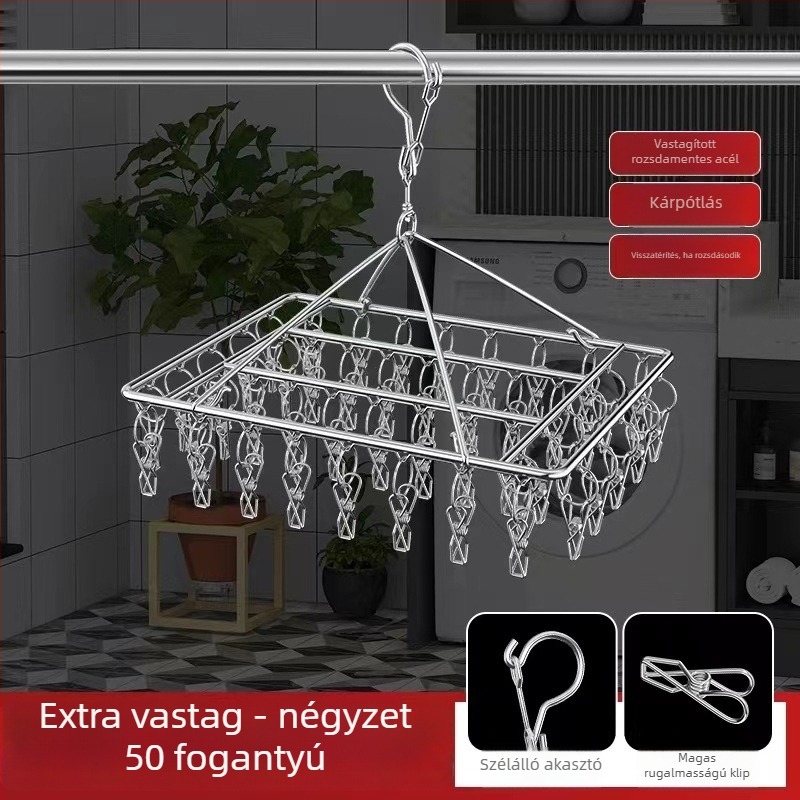Rozsdamentes acél szárító klipek, multifunkcionális tároló csipesz zoknikhoz és ruhákhoz, 009-es modell, összecsukható