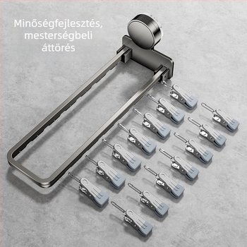 Danle Erkélyre való ruhaszárító vákuumos csészékkel, összecsukható, falra szerelhető, több klippel, modell 115, anyagok: Space aluminum + karbonacél + szilikon + műanyag
