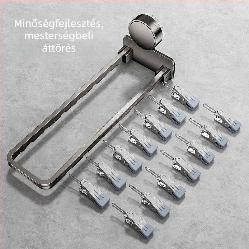 Danle Erkélyre való ruhaszárító vákuumos csészékkel, összecsukható, falra szerelhető, több klippel, modell 115, anyagok: Space aluminum + karbonacél + szilikon + műanyag