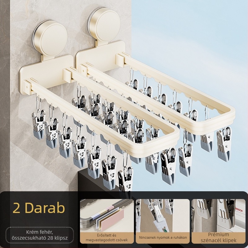Danle Erkélyre való ruhaszárító vákuumos csészékkel, összecsukható, falra szerelhető, több klippel, modell 115, anyagok: Space aluminum + karbonacél + szilikon + műanyag