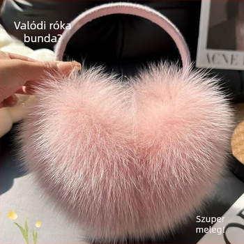 Koreai stílusú valódi rókaszőrös fülvédő, monokróm mintázat, melegen tart, téli–ősz–tavaszi szezonra, alapvető/cuki stílus