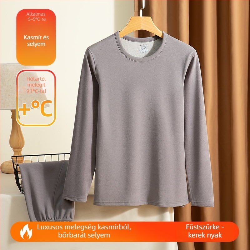 Férfi meleg alsónemű szett, kasmírral, extra vastag, varrat nélküli, pulóver, karcsú szabás