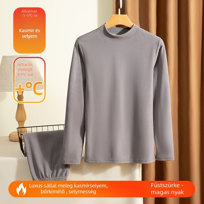 Férfi meleg alsónemű szett, kasmírral, extra vastag, varrat nélküli, pulóver, karcsú szabás