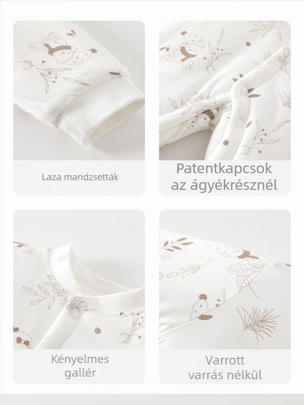 Uniszex babaruha overál 120 g quiltelt töltettel őszi-téli szezonra, 100% pamut, hosszú ujjú, kapucni nélkül, 0–12 hónaposoknak
