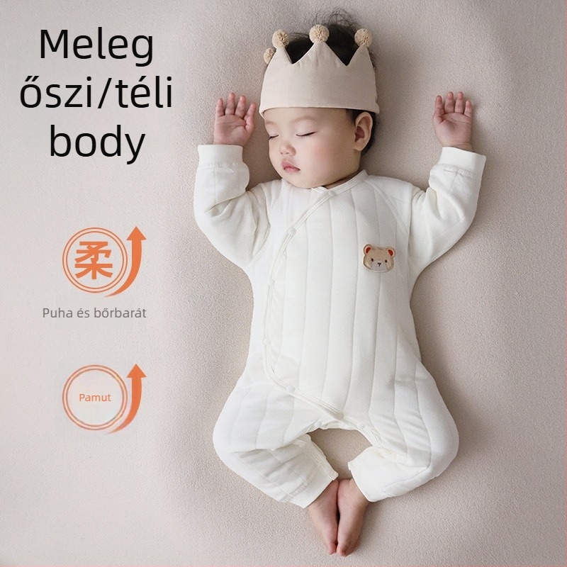 Jingqi újszülött oldalsó nyitású pamut overál, hosszú ujjú, 100% pamut, meleg, uniszex, őszi-téli viselet