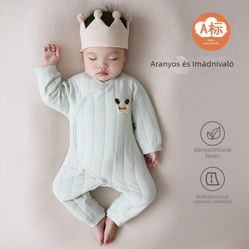 Jingqi újszülött oldalsó nyitású pamut overál, hosszú ujjú, 100% pamut, meleg, uniszex, őszi-téli viselet