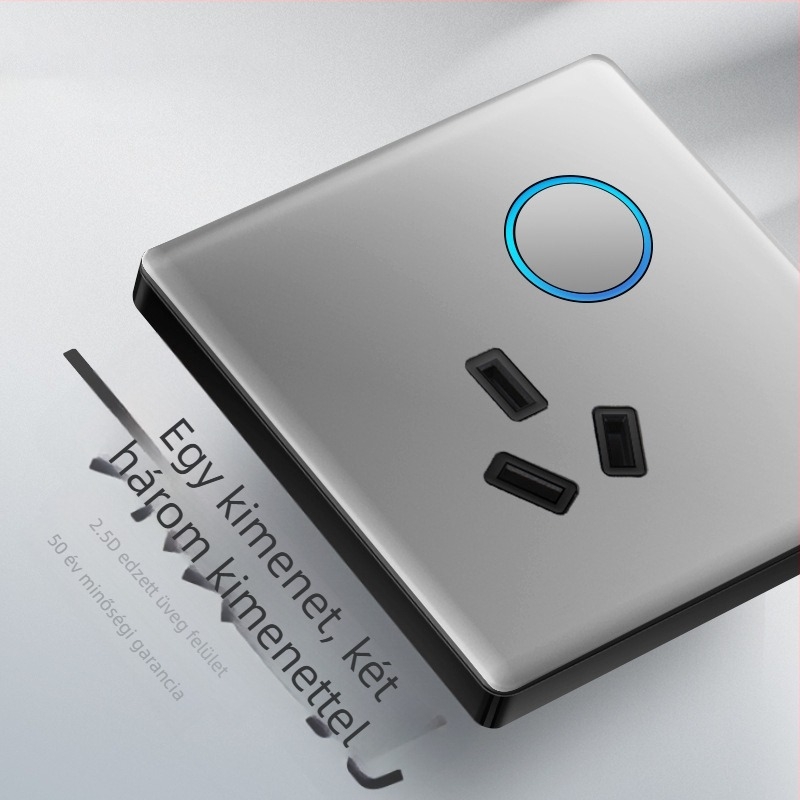 1-gombos rejtett USB aljzat edzett üveggel, típus 86, LED, szerelés 60×60 mm, érintkezők ónfoszfor bronzból