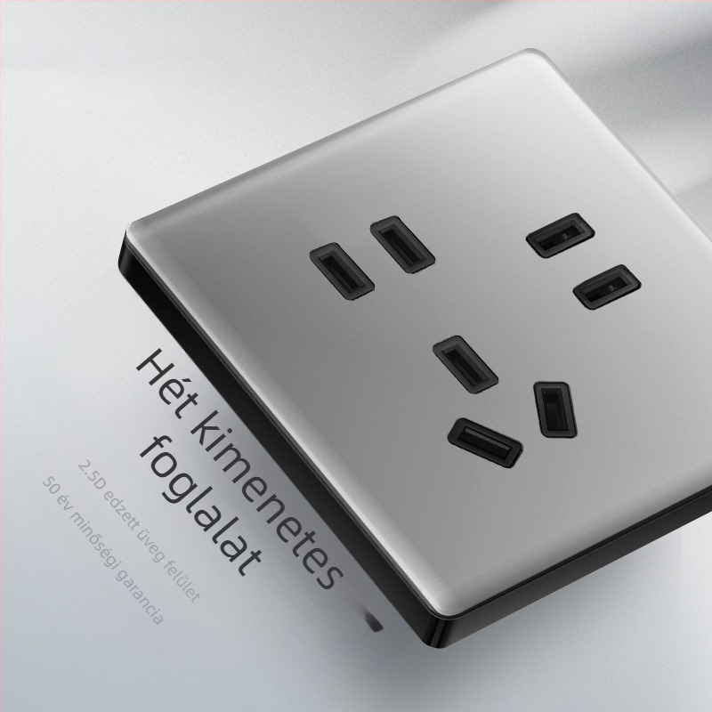 1-gombos rejtett USB aljzat edzett üveggel, típus 86, LED, szerelés 60×60 mm, érintkezők ónfoszfor bronzból