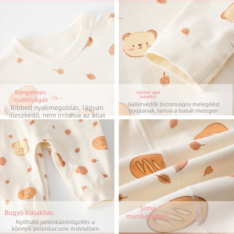 Újszülött pamut overál, uniszex, hosszú ujjú, pull-over, 100% pamut, tavasz–ősz–tél