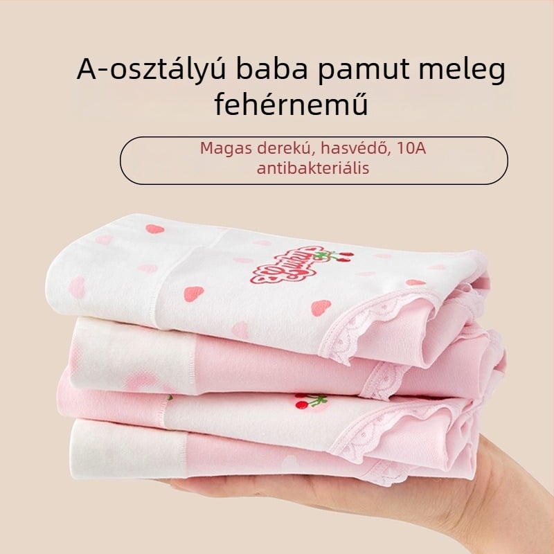 Lányok pamut alsónadrág, magas derekú fazon, háromszög alak, Osztály A, 9–12 éves korosztály, nem szorít