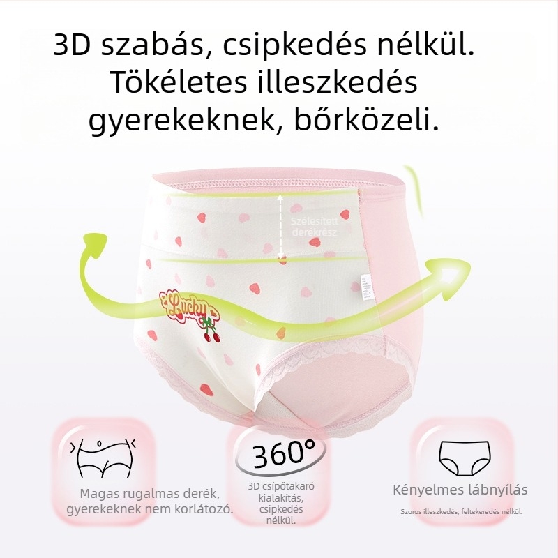 Lányok pamut alsónadrág, magas derekú fazon, háromszög alak, Osztály A, 9–12 éves korosztály, nem szorít