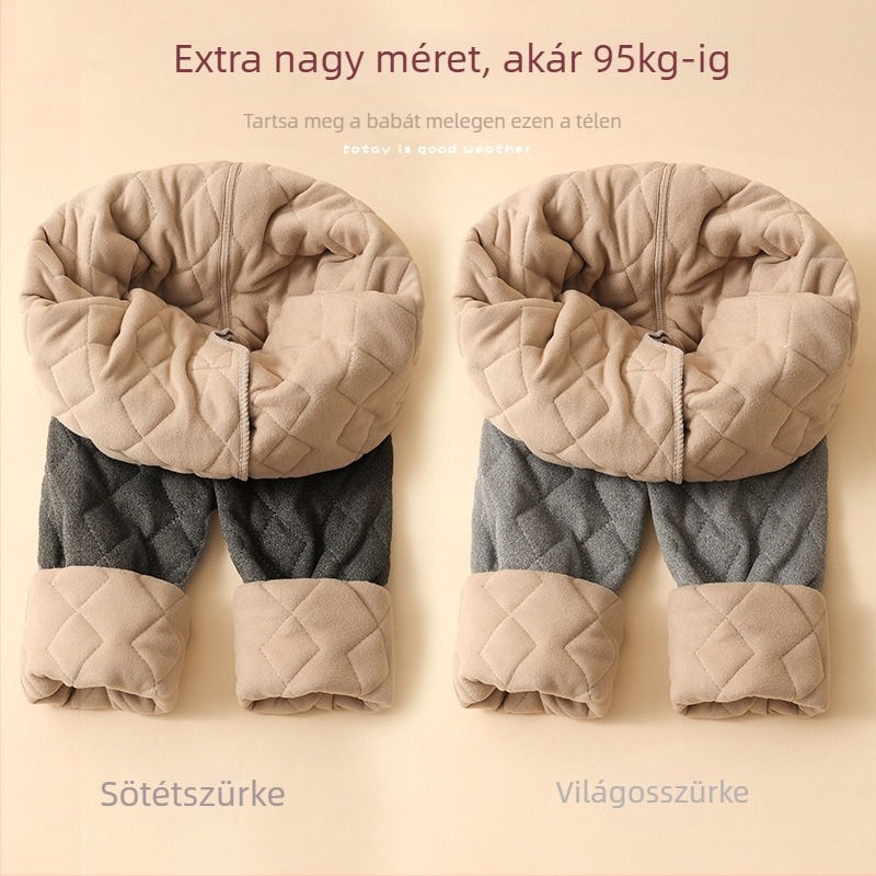 Gyerekeknek készített pamutból készült termikus leggings középmagas derekú, gombos zárású, téli viselet, 8 éves kortól