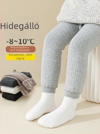 Gyerekek téli fleece bevonattal bélelt leggings, vastag anyagból, 9/10 hosszú, egyszínű pamut