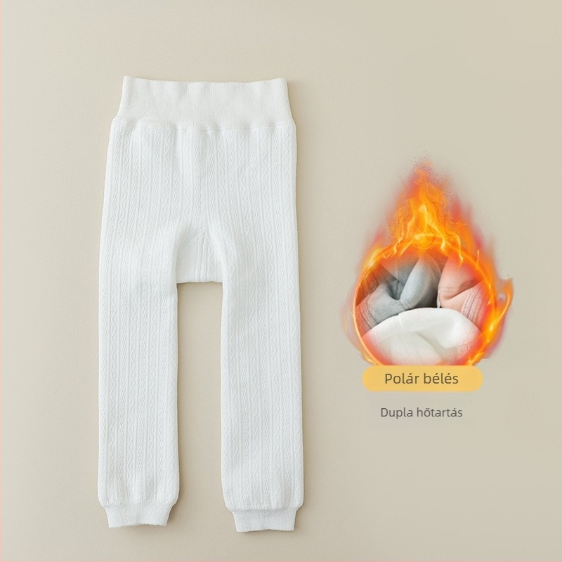 Gyerekek téli fleece bevonattal bélelt leggings, vastag anyagból, 9/10 hosszú, egyszínű pamut