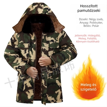 Téli férfi pamut töltött munkaruha kabát, vastag és fleece belsővel, strapabíró kamuflázs mintázatú