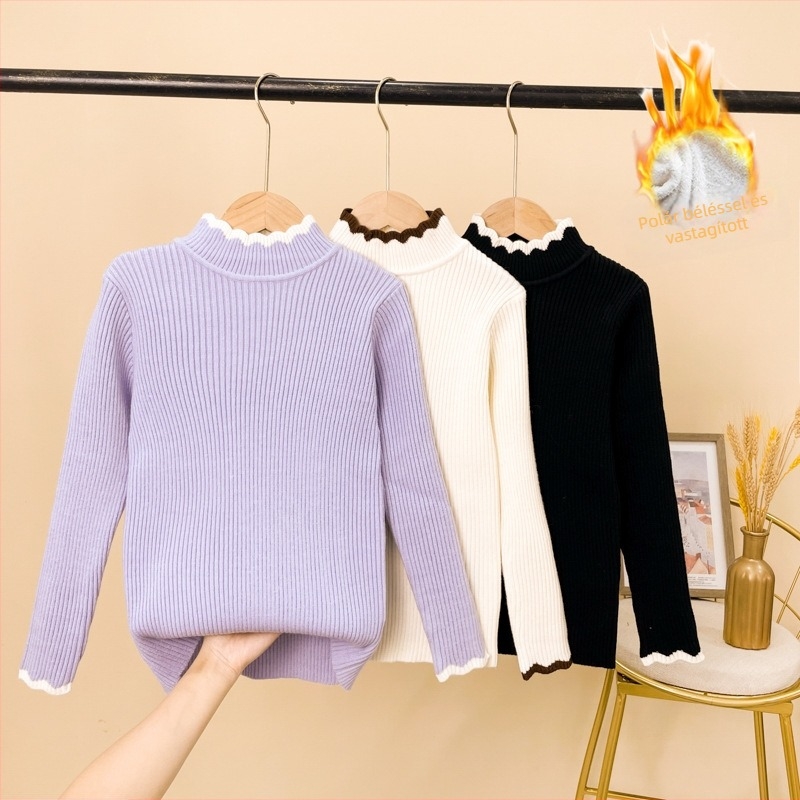 Kiskamas pulóver koreai stílusban fleece béléses, kötött anyag, hosszú ujjú, akril 50% keverék, őszi-téli