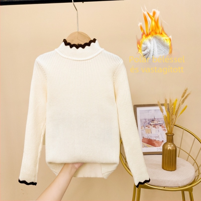 Kiskamas pulóver koreai stílusban fleece béléses, kötött anyag, hosszú ujjú, akril 50% keverék, őszi-téli