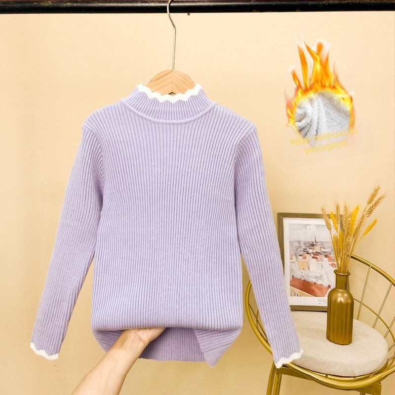 Kiskamas pulóver koreai stílusban fleece béléses, kötött anyag, hosszú ujjú, akril 50% keverék, őszi-téli