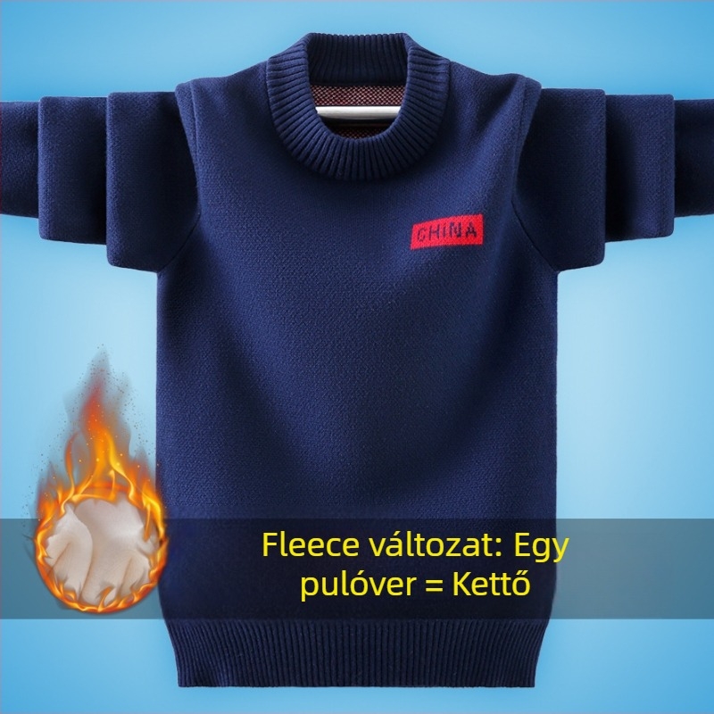 Fiúknak szóló pamut pulóver, 100% pamut, fleece bélés, hosszú ujjú, kerek nyakú, rajzfilm és betűk mintával