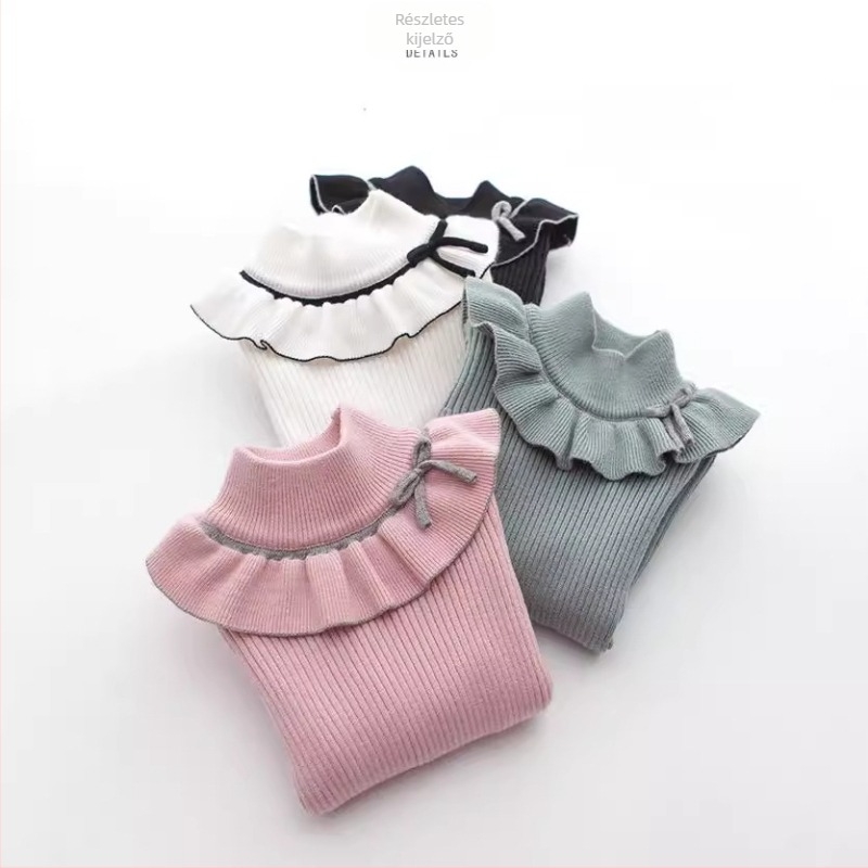 Lányoknak szóló pulóver, édes kötött dizájn, kerek nyakú, fleece-béléssel, 3–8 éveseknek