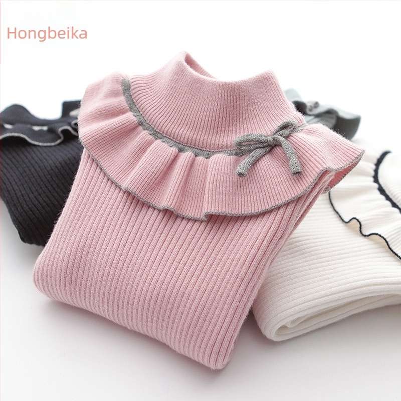 Lányoknak szóló pulóver, édes kötött dizájn, kerek nyakú, fleece-béléssel, 3–8 éveseknek