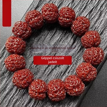 Nepáli Rudraksha Bodhi karkötő ötlevelű, gépi polírozott, piros patinával, alacsony karbantartás