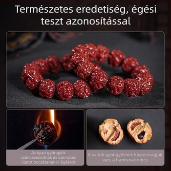 Nepáli Rudraksha Bodhi karkötő ötlevelű, gépi polírozott, piros patinával, alacsony karbantartás