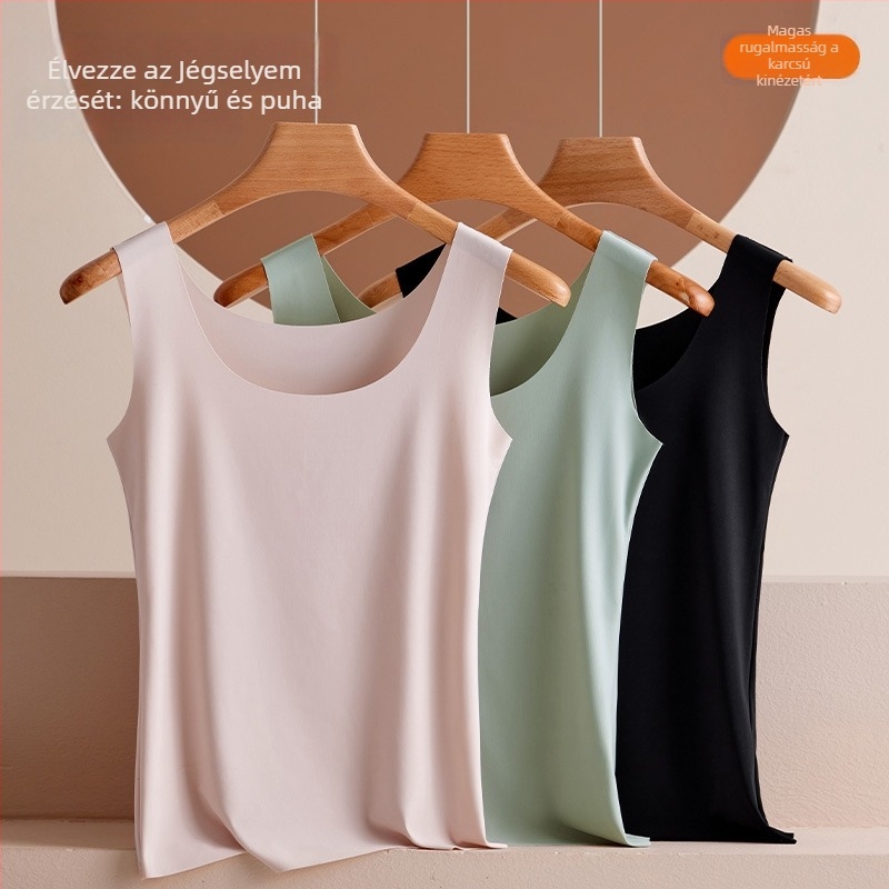 Ultra vékony Ice Silk anyagú, varrat nélküli női top, ujjatlan, hátsó pánttal, kényelmes karcsú fazon