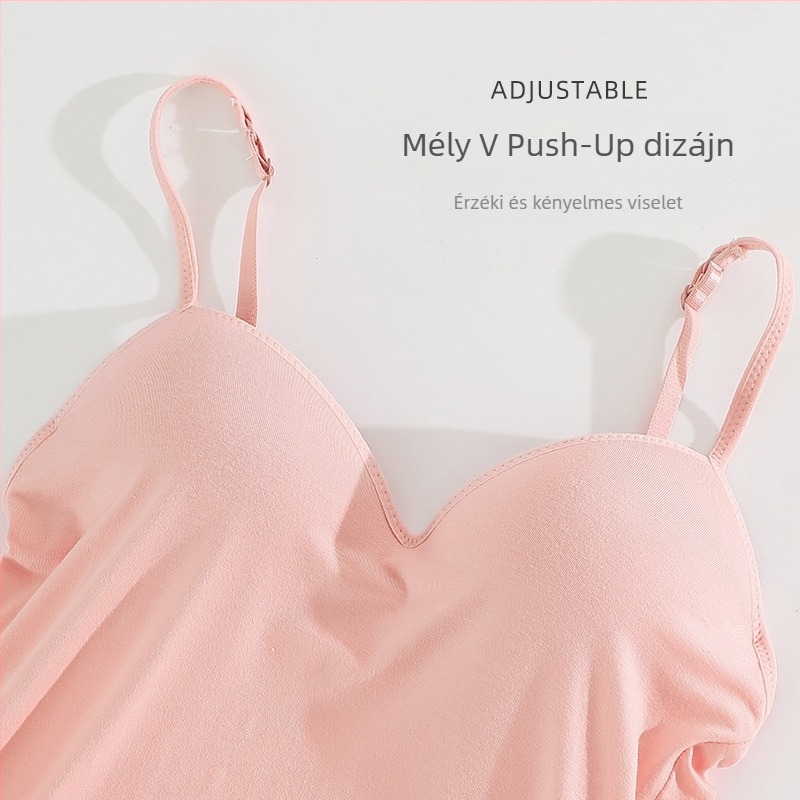 Modal női top beépített kosarakkal, mély V-nyakú, push-up, szép hát, alapréteg felső