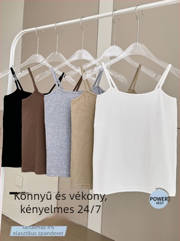 Keskeny fazonú női camisole felső sling-stílussal, Modal anyag (90–95% regenerált cellulóz), magas rugalmasság, rögzített vállpántok, hossz 50–65 cm