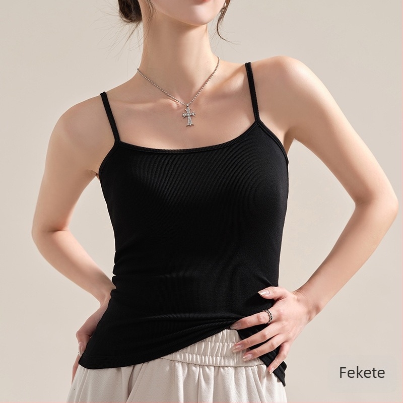 Keskeny fazonú női camisole felső sling-stílussal, Modal anyag (90–95% regenerált cellulóz), magas rugalmasság, rögzített vállpántok, hossz 50–65 cm