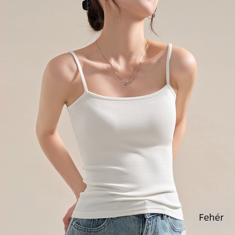 Keskeny fazonú női camisole felső sling-stílussal, Modal anyag (90–95% regenerált cellulóz), magas rugalmasság, rögzített vállpántok, hossz 50–65 cm