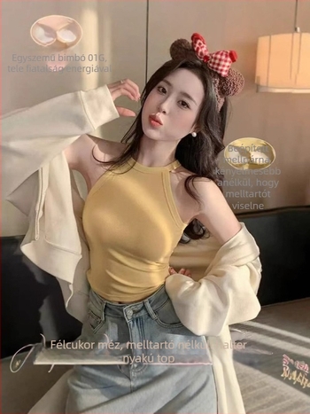 Halter nyakú top melltartóval, beépített hátsó dizájn a formás hátért, karcsú szabás, anyag nylon-spandex, nagyon rövid hossz