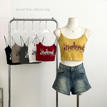 Nylon anyagú slim-fit tanktop dupla vállpánttal, street-hipster stílus, kreatív minta, 80–90% nylon