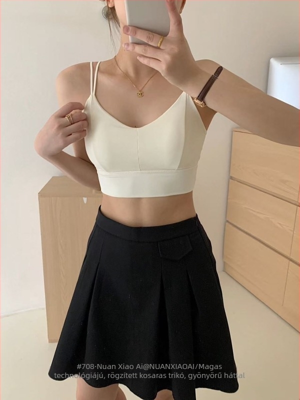 Warm Xiaoai 708 Jégselyem Top Beépített Kosarakkal, Dupla Vállpántok, Latex Kosarak, Nyári Casual, Szép Hát