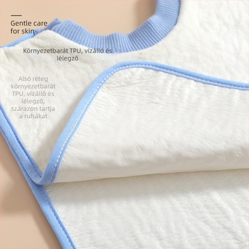 Gyermekeknek készült etető kötény coral fleece anyagból, nedvesség-elnyelő, rajzfilm mintával, 3–8 éveseknek