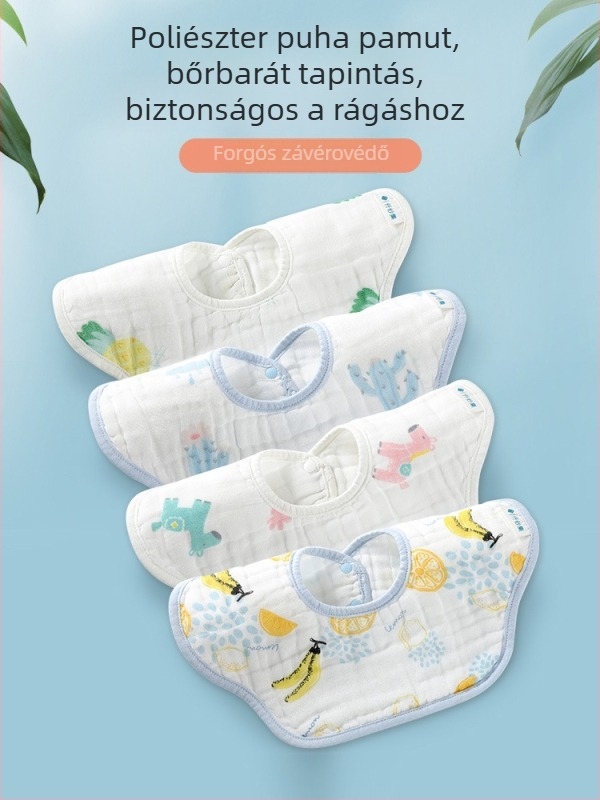 100% pamut baba esalvéta nyomtatott géz szövettel, foltmentes védelem, biztonsági osztály A, 0–6 éves gyerekek számára