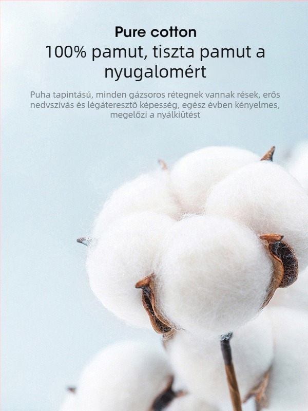 100% pamut baba esalvéta nyomtatott géz szövettel, foltmentes védelem, biztonsági osztály A, 0–6 éves gyerekek számára