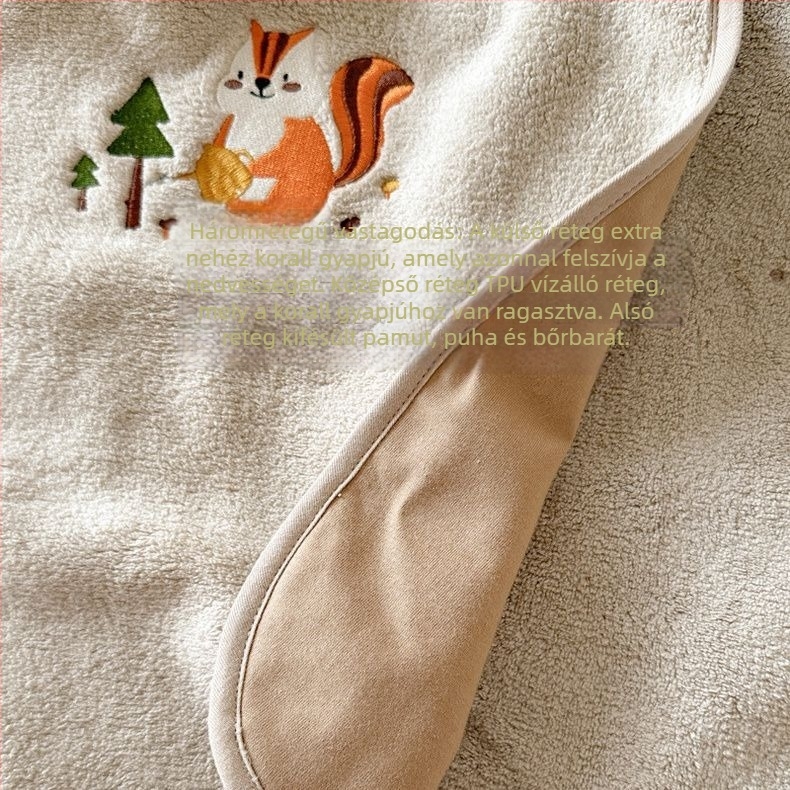 Gyerek nyálvédő kötény fogmosáshoz — vízálló, coral fleece, pamut, Wenli, 2025 tavasz (3–8 év, Wenli, Coral fleece, Cotton, Spring 2025)