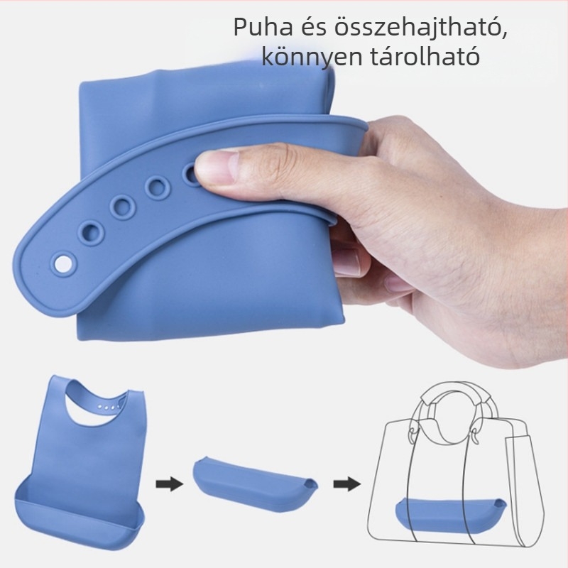 Szilikon etető kötény, vízálló, élelmiszer-minőségű, egyszínű, gyerekeknek