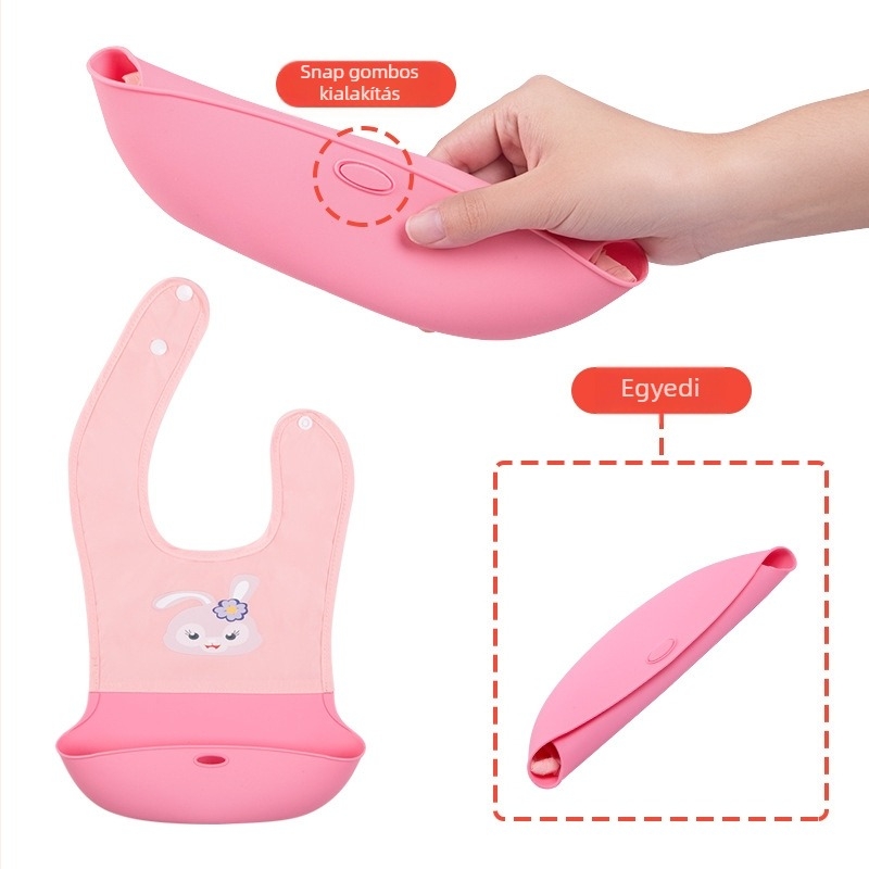 Jie Yuer Baba etető szilikon kötény, vízálló, élelmiszer-minőségű szilikon, uniszex, állat-minta, 1-3 éveseknek (80-100 cm)